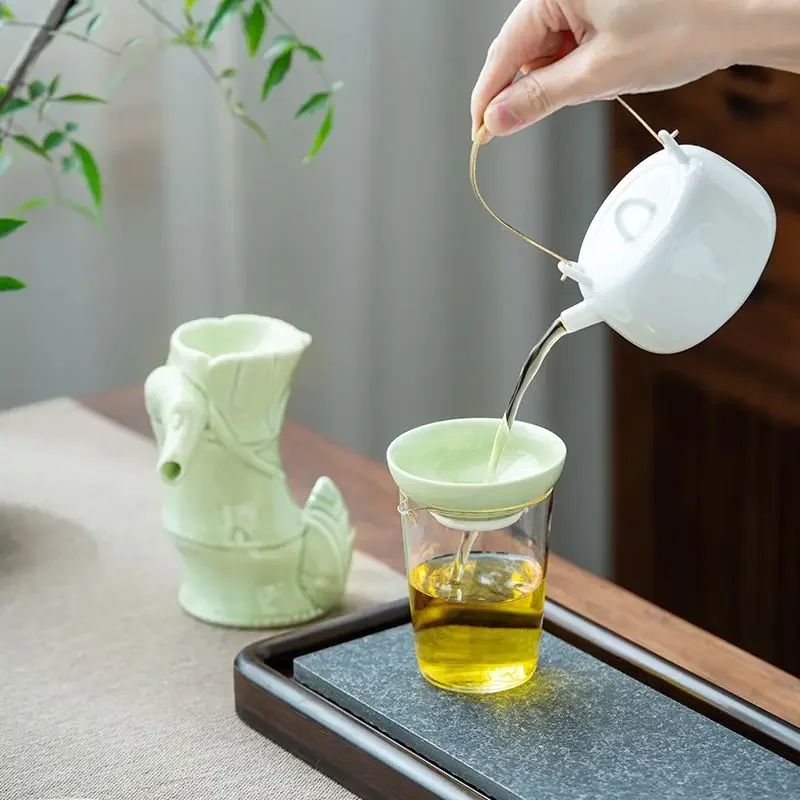 Personalized Bamboo Integrated Tea Filter Household Celadon Creative Kung Fu Accessories Tea Leak Home or Office Products 3