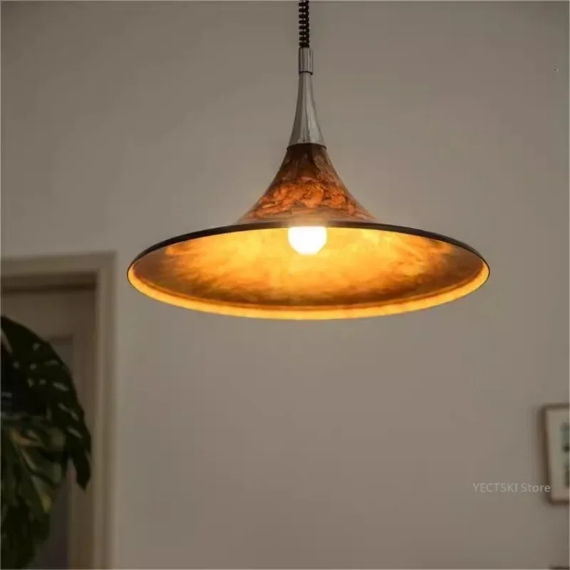 GHJUYIOL Middle aged restaurant pendant light lifting retro painted living room island table study telescopic light home