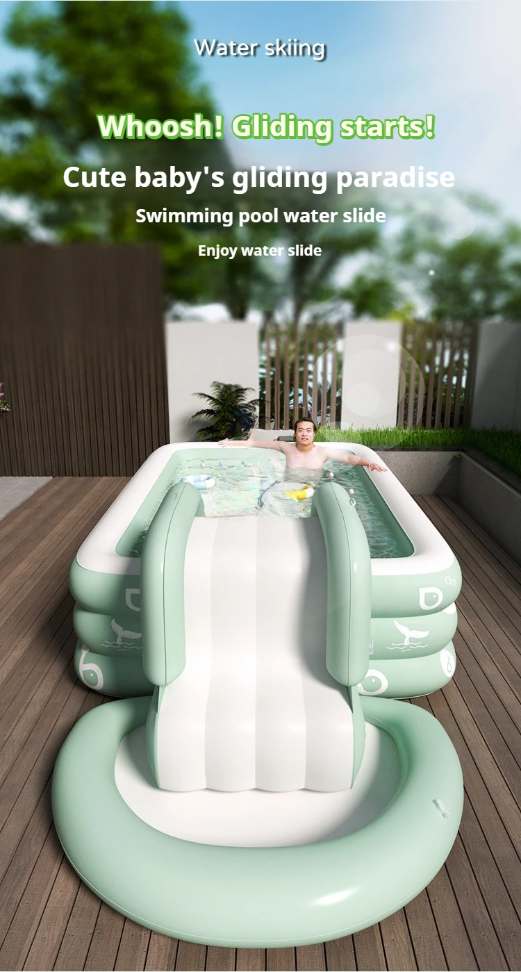 2M Inflatable Swimming Pool Large Family Wading Pool Thickened PVC 3-Ring with Drain Valve Garden Backyard Water Party for Adult
