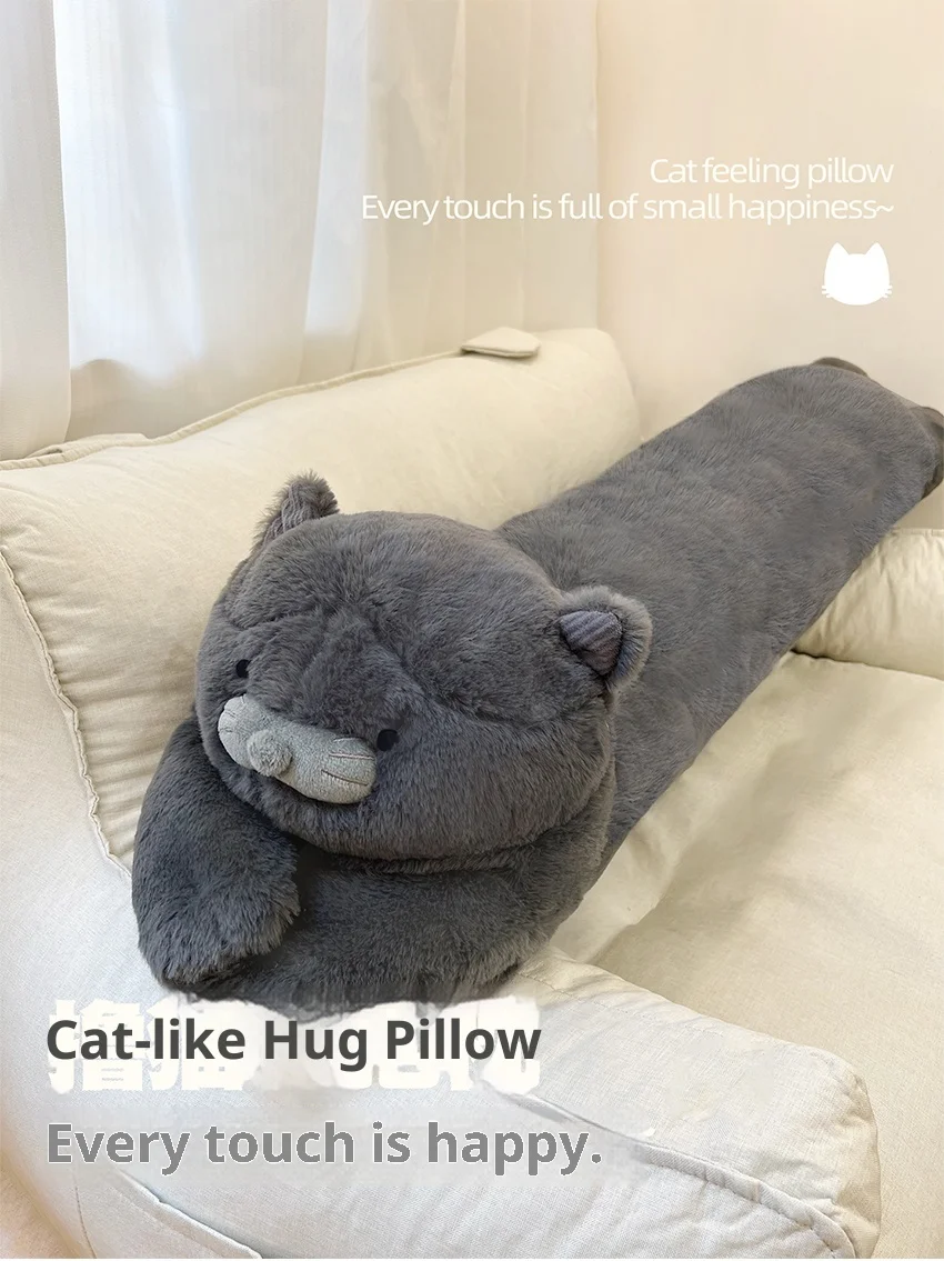 وسادة حيوانات محشوة طويلة - تصميم رائع للقطط الزرقاء والأرنب، دمية قطيفة قابلة للغسل في الغسالة لرفيق راحة سرير الأريكة #3