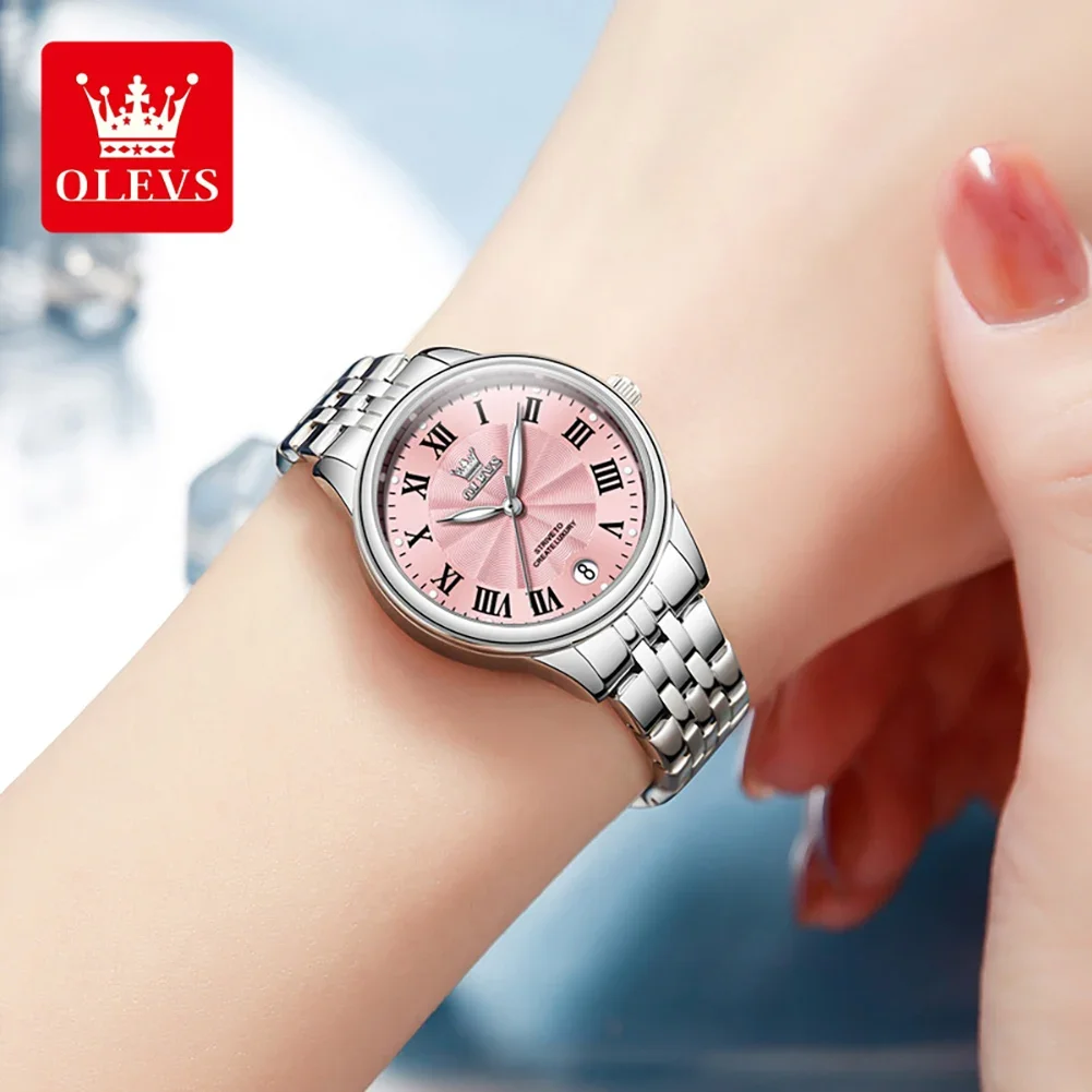 OLEVS Female Watches Simple Elegant Original Small Wristwatch for Women Waterproof Stainless Steel Luminous Date Gift for Girl