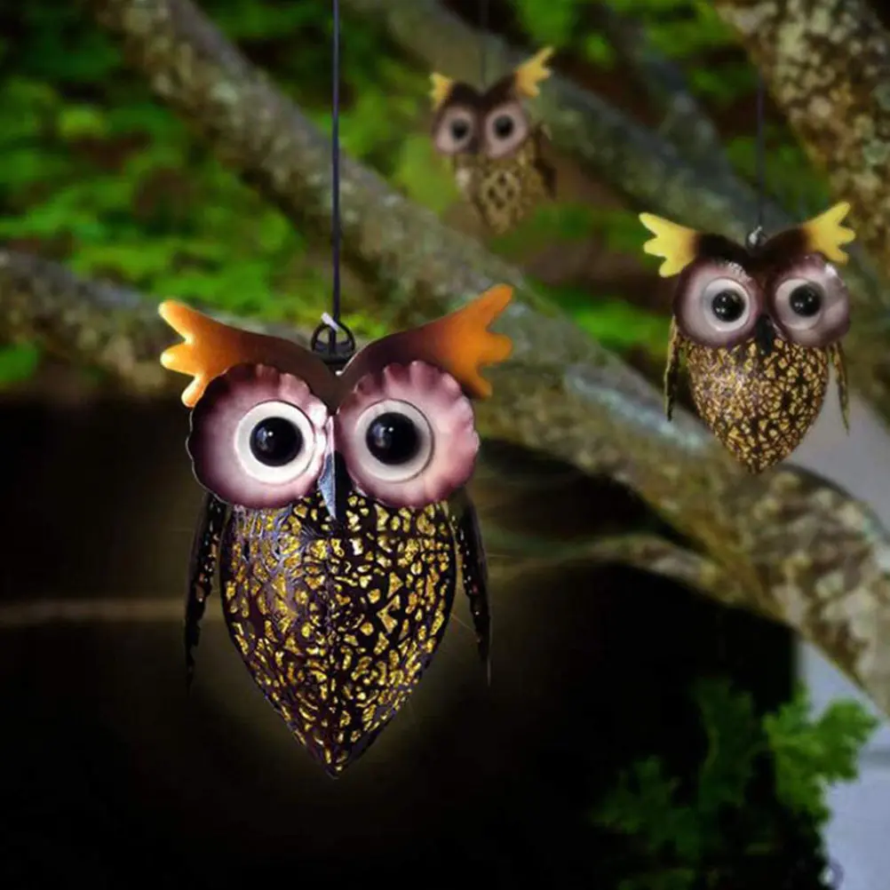 Outdoor Decor Lamp Iron Hollow Hanging Solar Light Lights Lawn Owl Shape Decorative Pendant