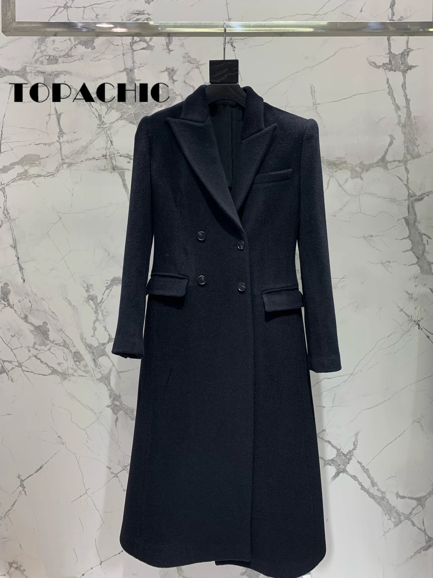 TOPACHIC-Manteau long en laine optique pour femme, garde au chaud, double boutonnage, taille renforcée, classique, tout match, haute qualité, 11.6