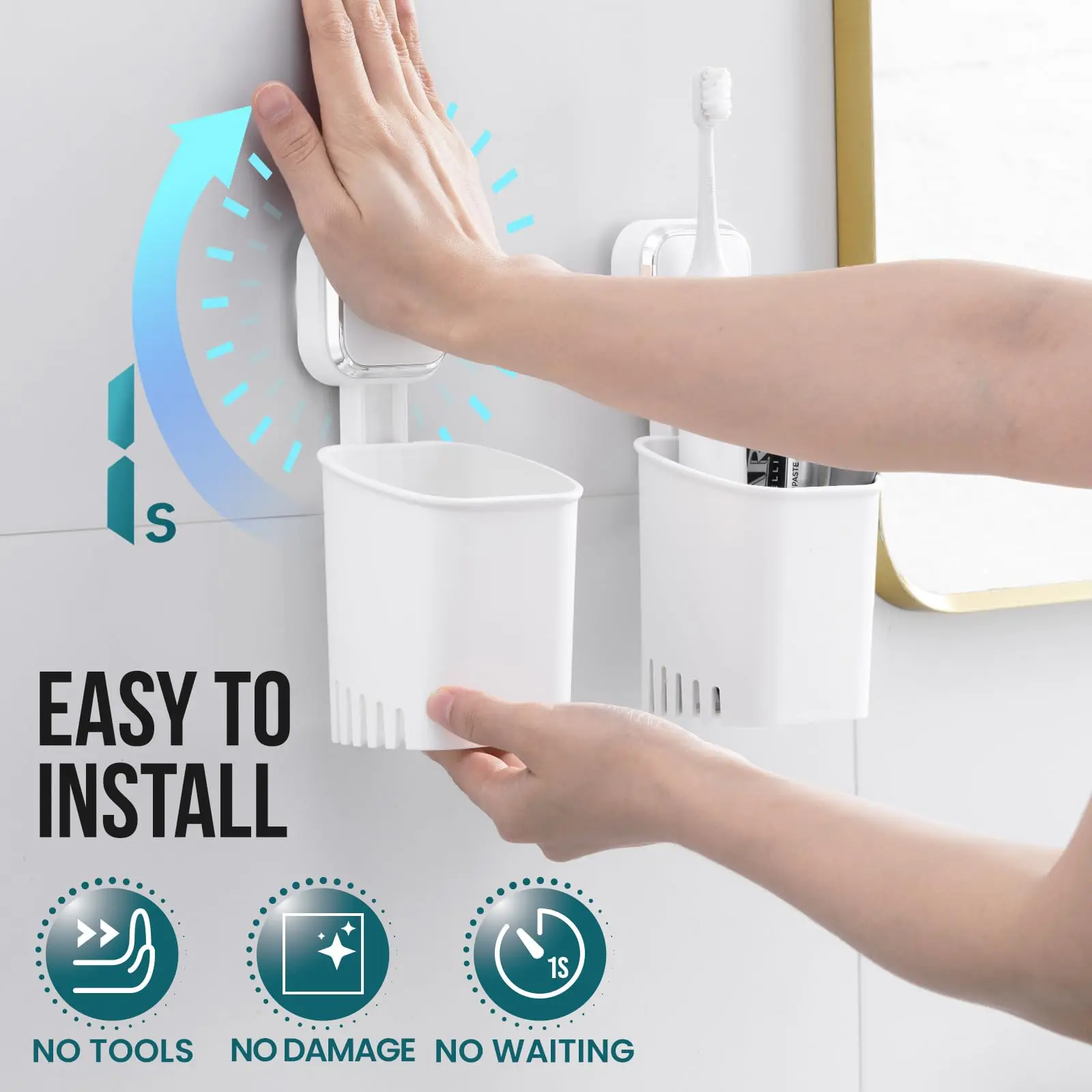 TAILI Drill-Free Suction Cup Toothbrush Holder for Shower Removable Toothpaste Self-draining Razor Holder Organizer for Bathroom