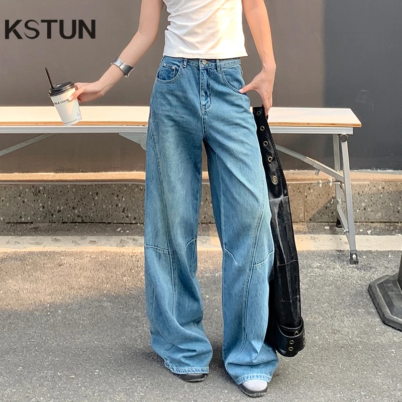 

KSTUN 2025 летние широкие джинсы, брюки, женские мешковатые джинсы, полосатая уличная одежда, свободные джинсы, винтажная женская одежда, перетаскивающие брюки