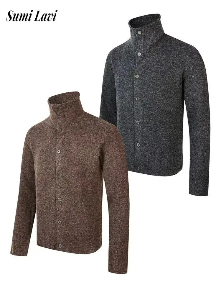 

Fall Winter Outdoor Casual Sweatercoats Mens Streetwear Fashion Solid Color Slim Knit Cardigans For Men Daily Leisure Sweaters