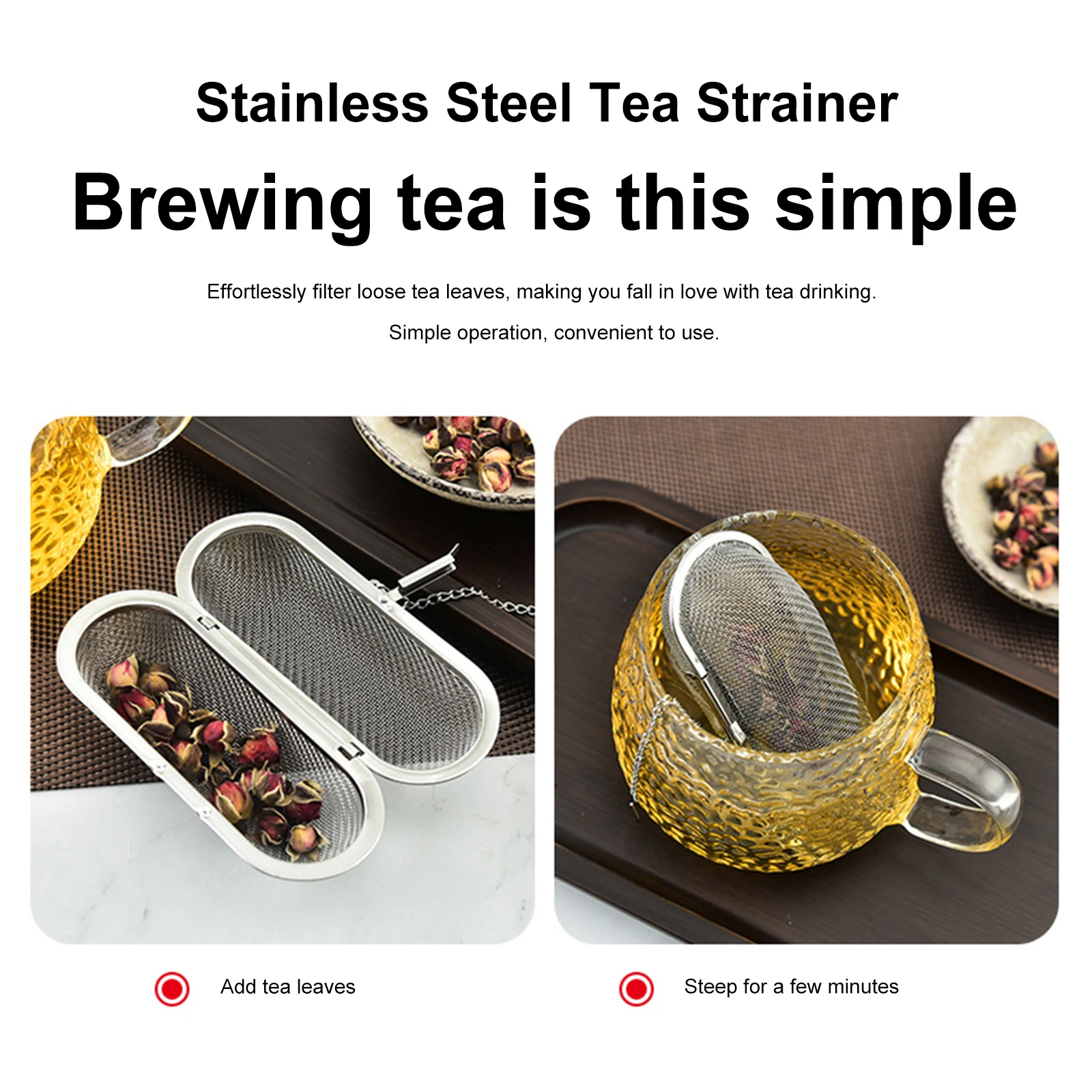 Stainless Steel Fine Mesh Tea Infuser Oval Reusable Tea Holder with Chain 4.33x1.77 Inch for Kitchen Spices and Seasonings