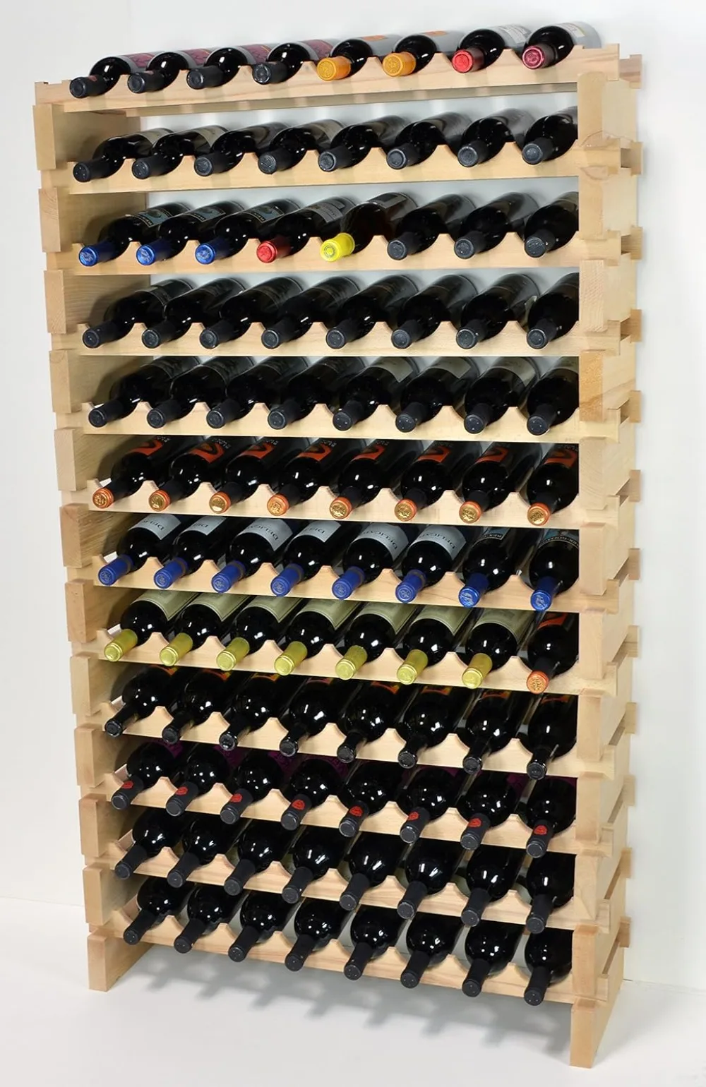 Modular Wine Rack Beechwood 32-96 Bottle Capacity 8 Bottles Across up to 12 Rows Newest Improved Model (96 Bottles - 12 Rows)