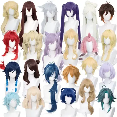 Genshin Impact Venti Diluc Zhongli Albedo Xiao Kaeya Ganyu Hutao Aether Tartaglia Klee Ningguang Rosaria Sucrose Cosplay Wig