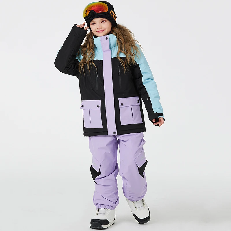 

Kids Outdoor Skiing Suit Warm Windproof New Ski Tracksuit Loose Boys Winter Clothes 2024 Girl Snowfield Thickening Jacket Pants