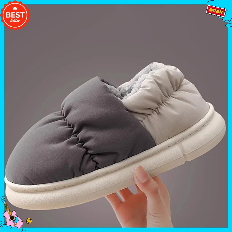 

Home Indoor Winter Cotton Slippers - Unisex Breathable Down Fabric Thick-Soled Warm Shoes, Comfortable Non-Slip Slippers