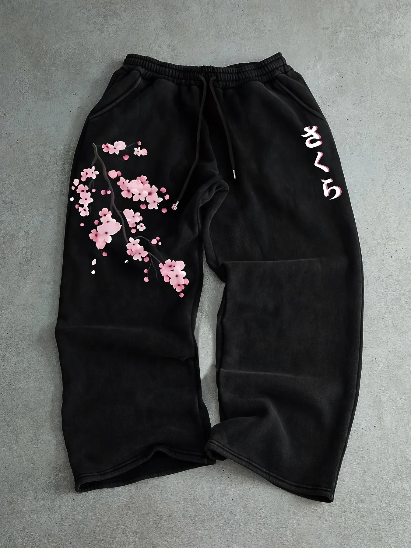 Men's Jogging Pants, Cherry Blossom Patterned Printed Sweatpants, Street Hip-hop, Elastic Waistband, Comfortable Pants