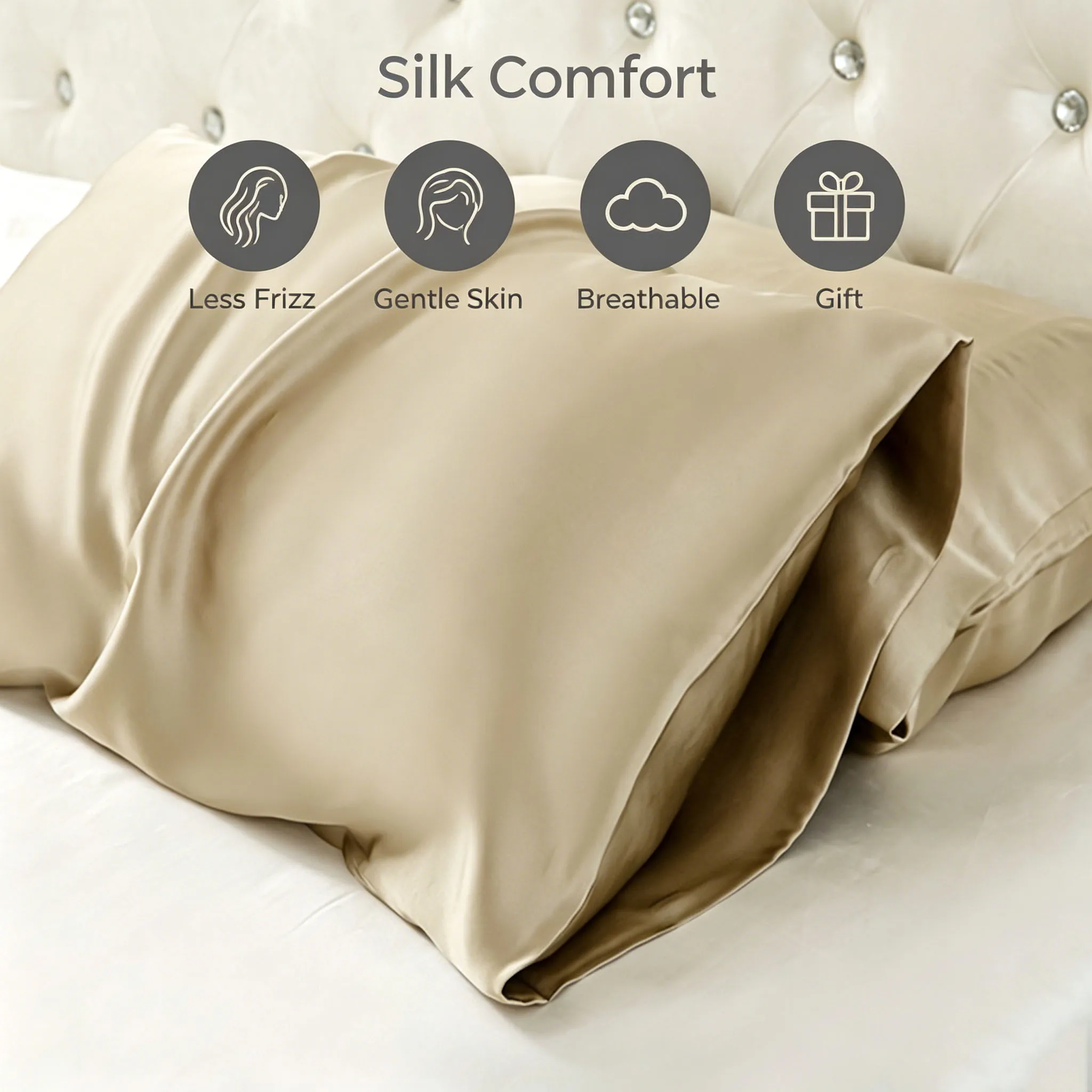 Silk Pillowcase 19 Momme 100% Mulberry Double-Sided Silk Pillow Cover Breathable for Hair and Skin Healthy Standard Queen King