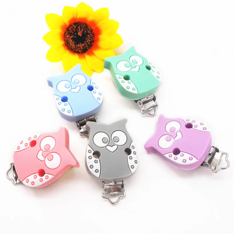 Chenkai 5pcs Silicone Owl Clips DIY Baby Pacifier Dummy Teether Soother Nursing Jewelry Teething Accessory Holder Clips