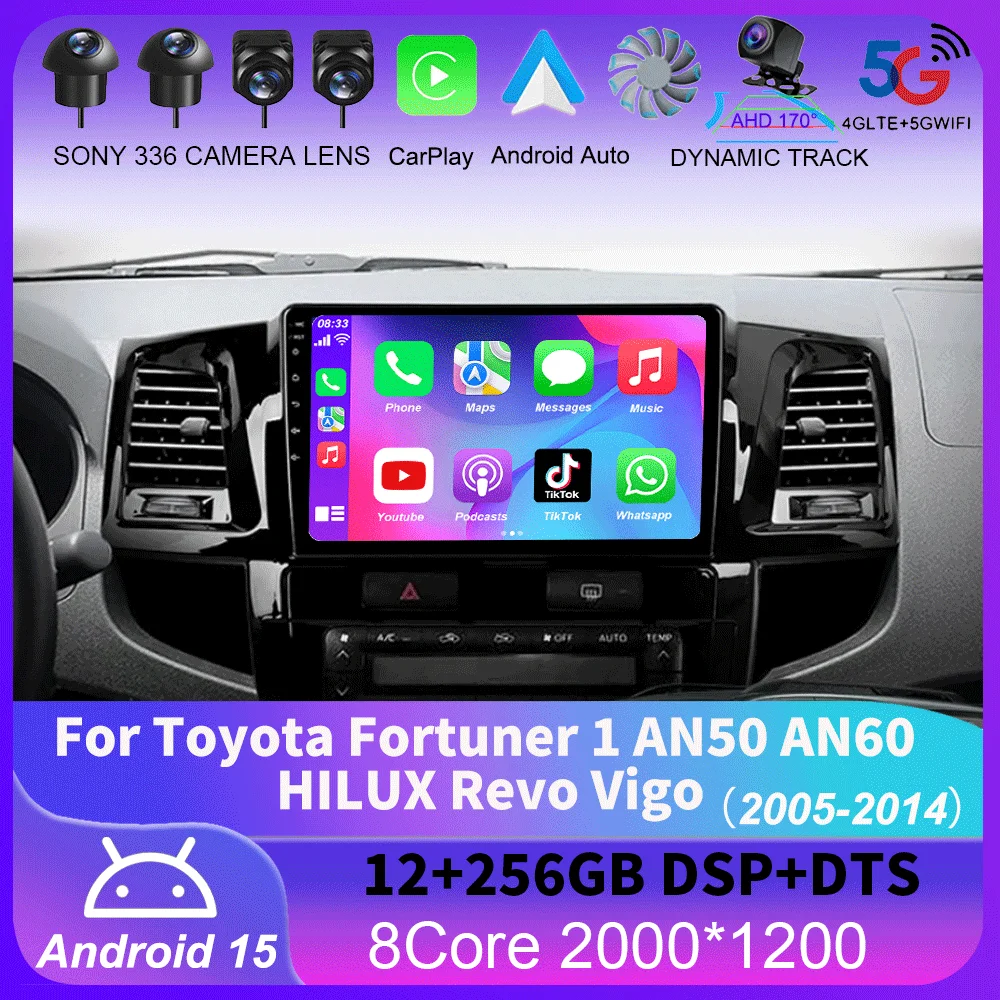 

For Toyota Fortuner 1 AN50 AN60 HILUX Revo Vigo 2005 - 2014 GPS Car Radio Navigation Multimedia Video Player Stereo BT Android15