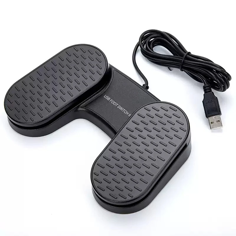 Dual USB Game Foot Pedal Switch, Metal Pedal Supports Keyboard & Mouse Simulation