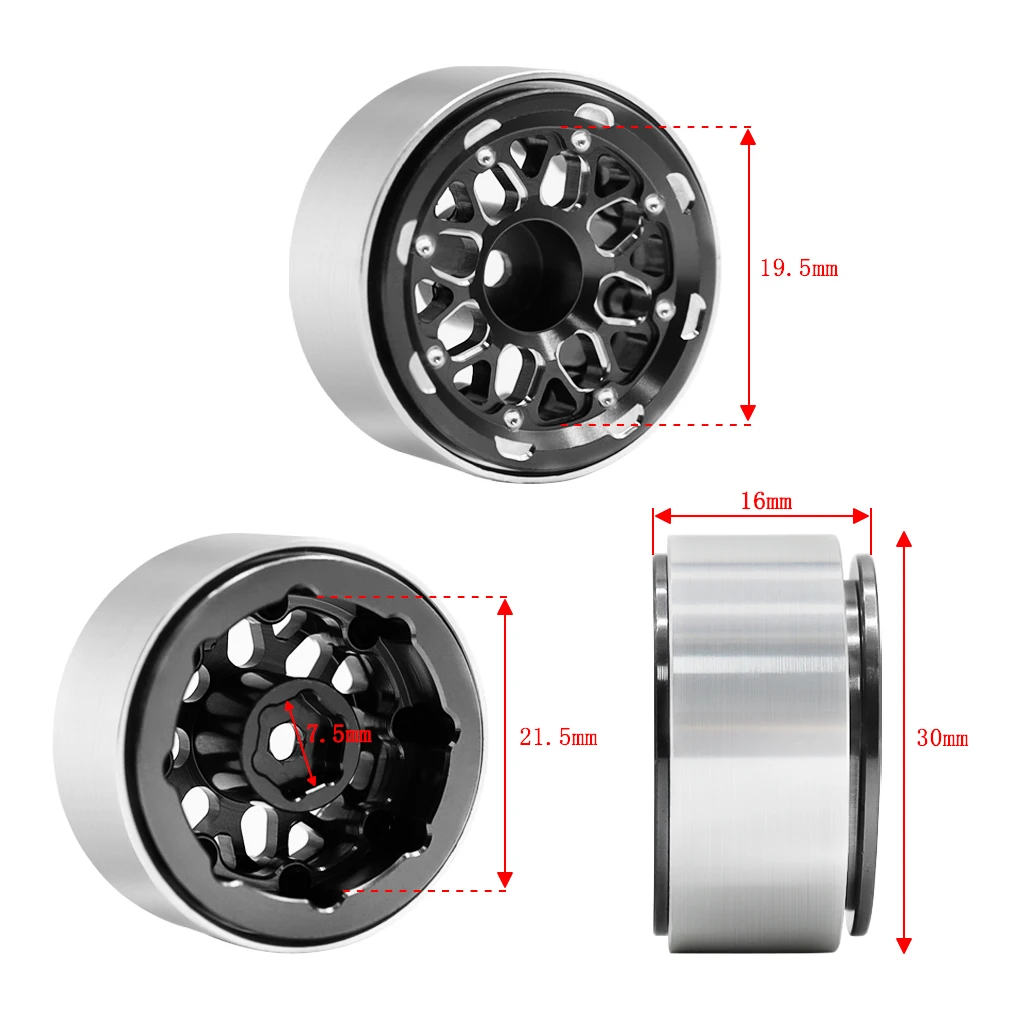 4pcs Aluminum Alloy 1.9 Beadlock Wheel Rim for 1/10 RC Crawler Car Axial SCX10 90046 AXI03007 TRX4 VS4-10 Redcat Gen8