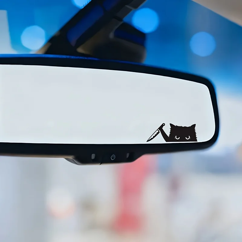 1set Cat Peeking With Knife Vinyl Car Decal Waterproof Stickers for Rearview Mirror Laptop Motorcycle Tablet Cup Window Decor