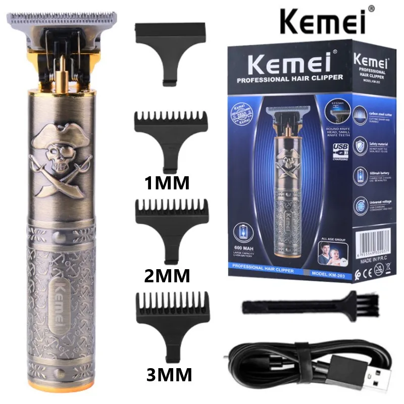 

Kemei 2022 Retro Professional 0MM Electric Hair Trimmer Cordless Hair Clipper Trimmer Beard Cut Hair Men Electric Shaver KM-203