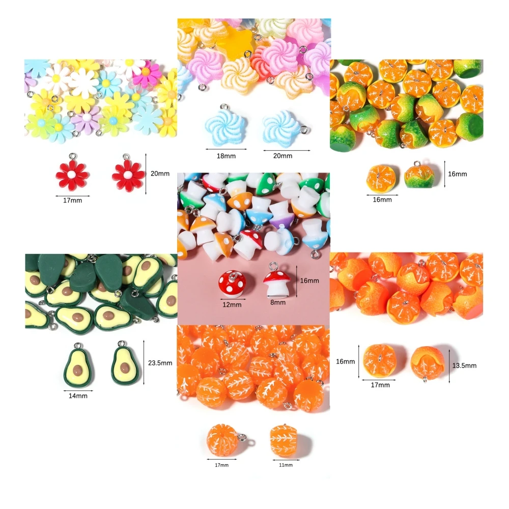 10Pcs/Lot Mushroom Candy Fruit Flower Acrylic Pendants Loose Charms For DIY Crafts Ornament Making Finding Supplies Home Decor