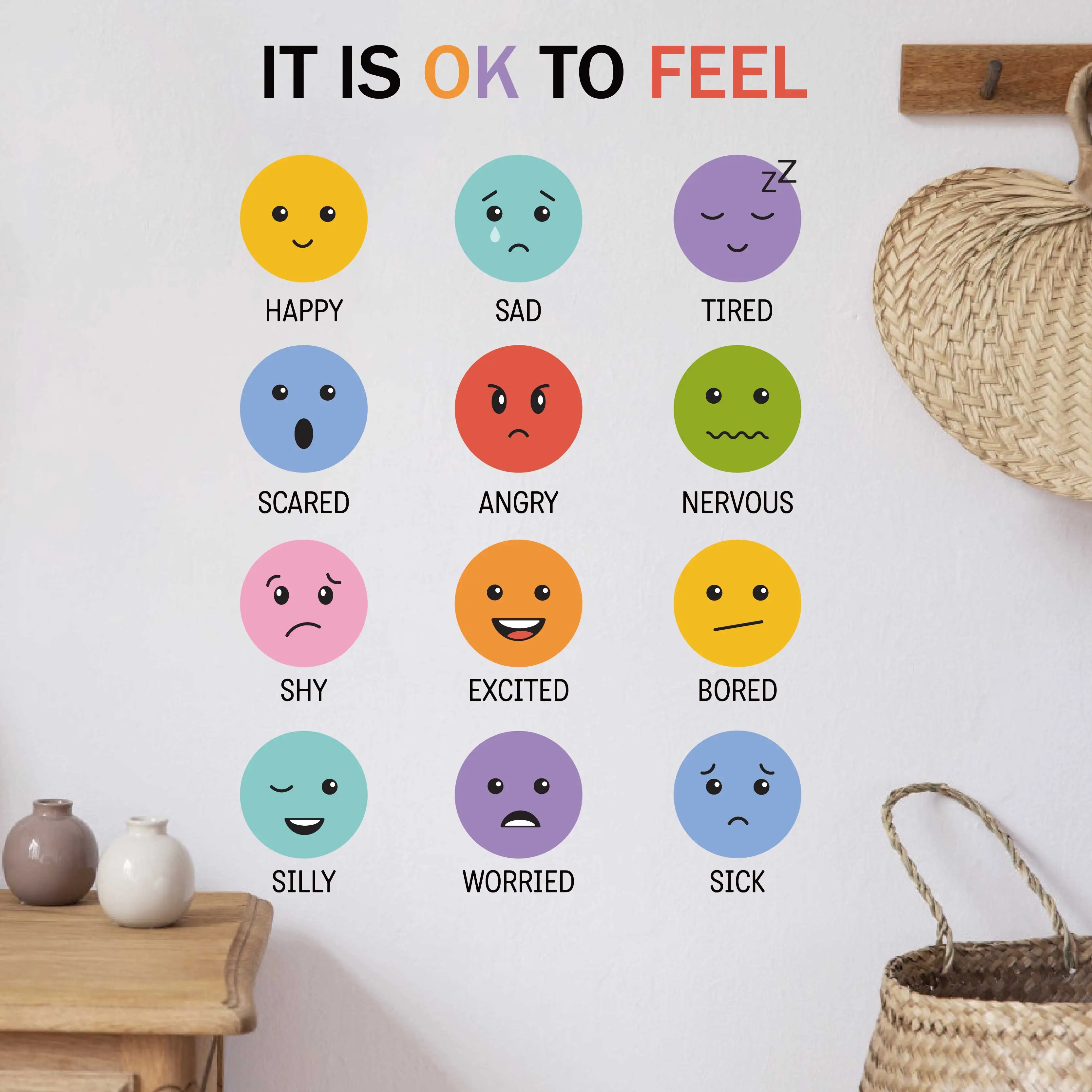 3D Colorful 12 Types of Emoticons Wall Sticker Removable Baby Nursery Smile Wall Decal