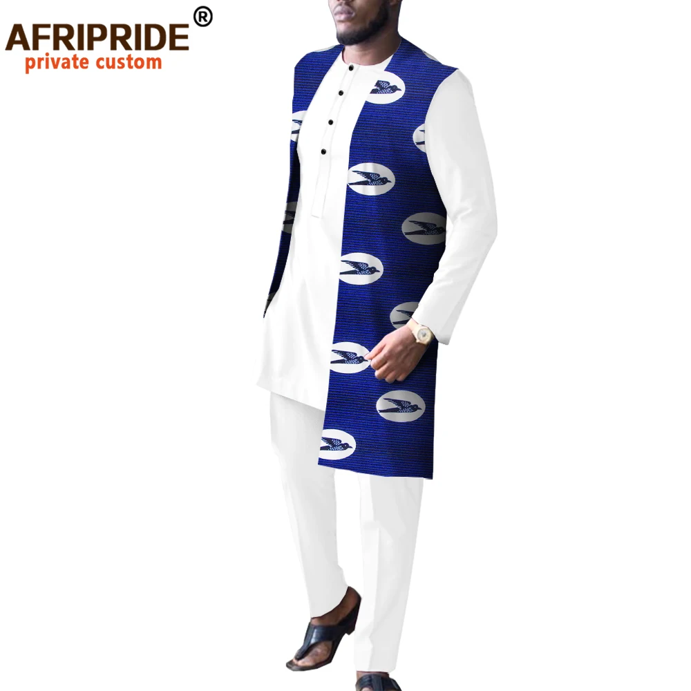 African Clothing for Men Print Coat Jacket Print Shirt Pant 3 Piece Set Traditional Clothes Tribal Outfits A1916009