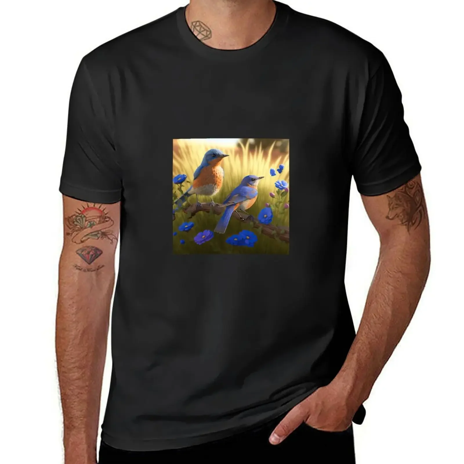 Bluebirds in a Summer Field T-Shirt boys animal print plain tshirts for men