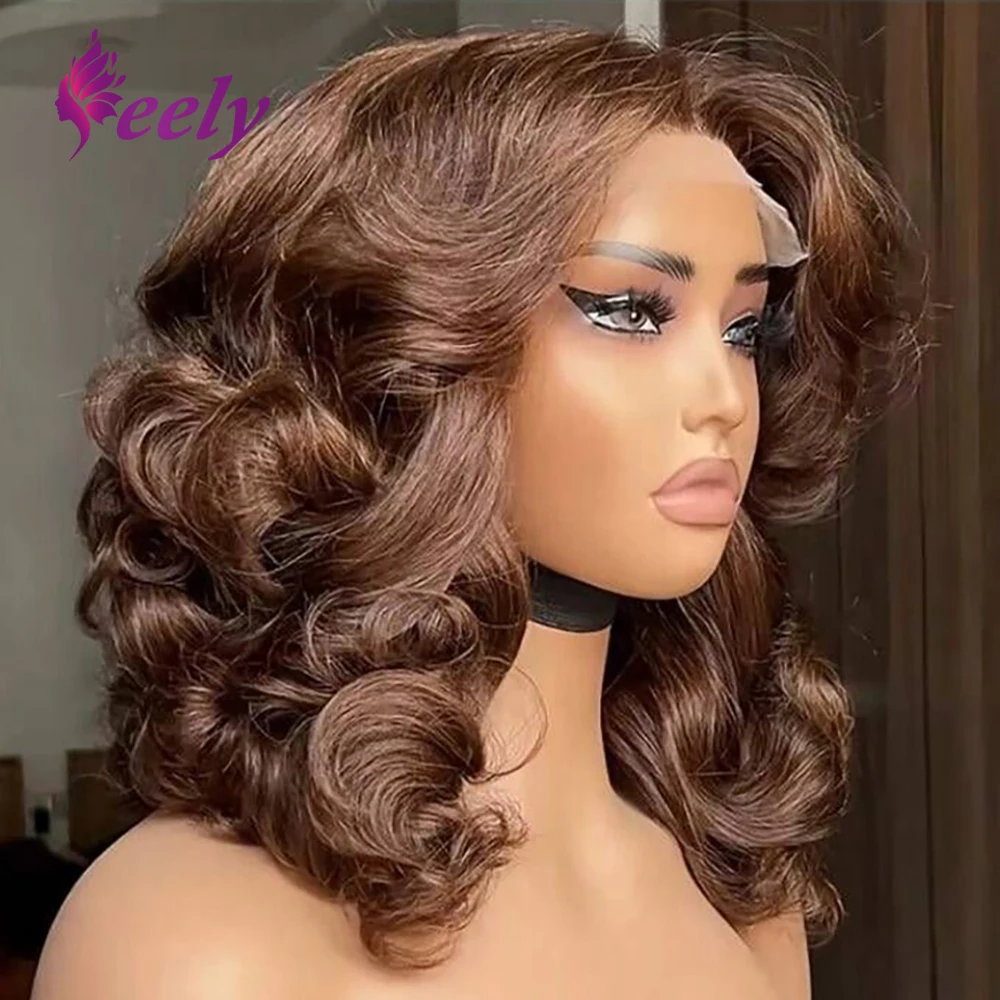 

Парик-каре с эффектом Body Wave, 250% плотность, темно-коричневый, мягкий короткий парик-каре из натуральных волос, парик с фронтальной шнуровкой 13x4, 8-16 дюймов, из натуральных необработанных волос