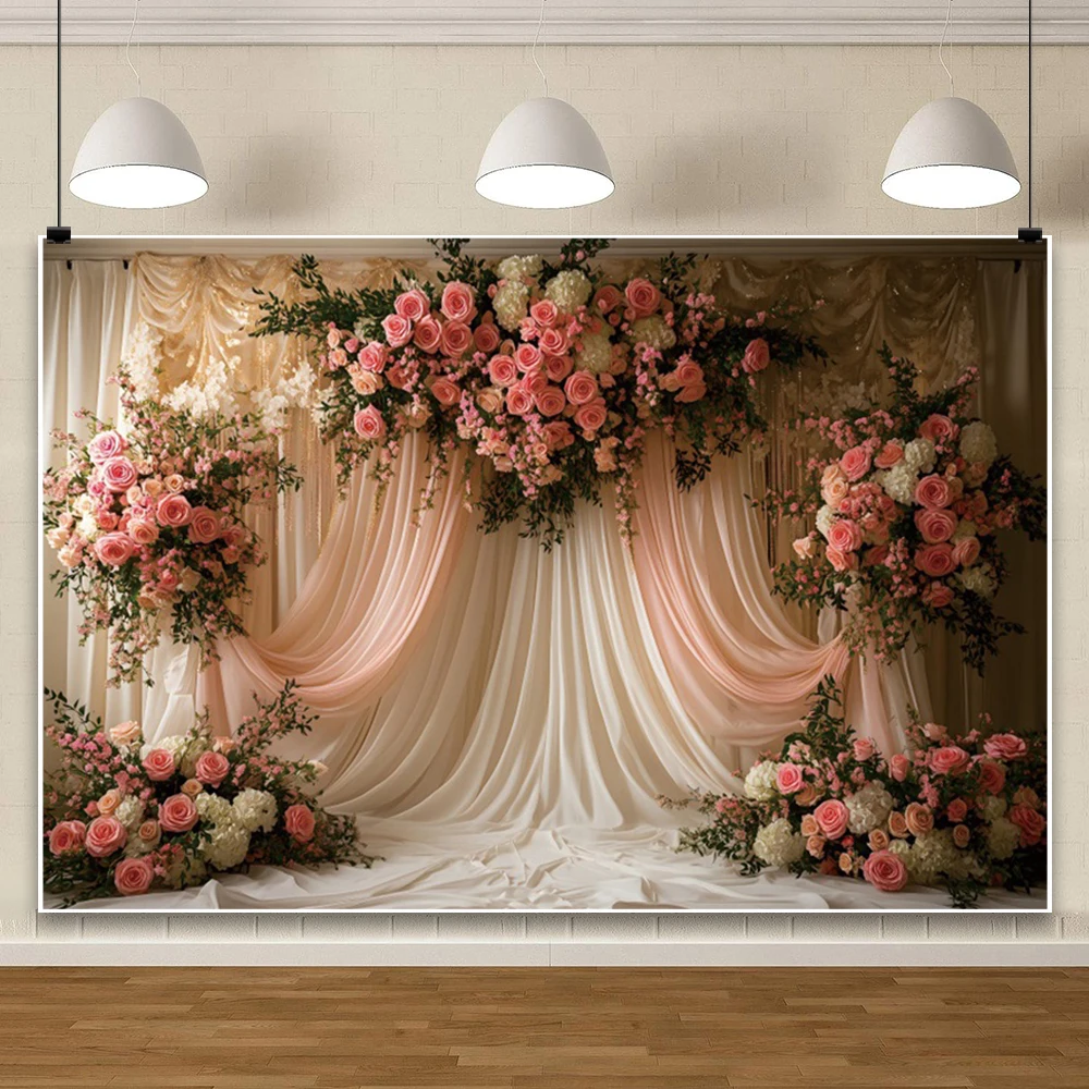 زهرة الستارة الزفاف التصوير خلفية زهرة غرفة الربيع المشهد الزفاف صورة ديكور حفلة خلفية كابينة تصوير الدعائم