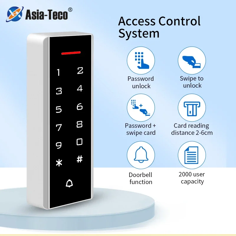 

2000 User Password Keypad Card Reader 125Khz RFID Card Proximity Entry Door Lock Wiegand 26 Output Access Control System