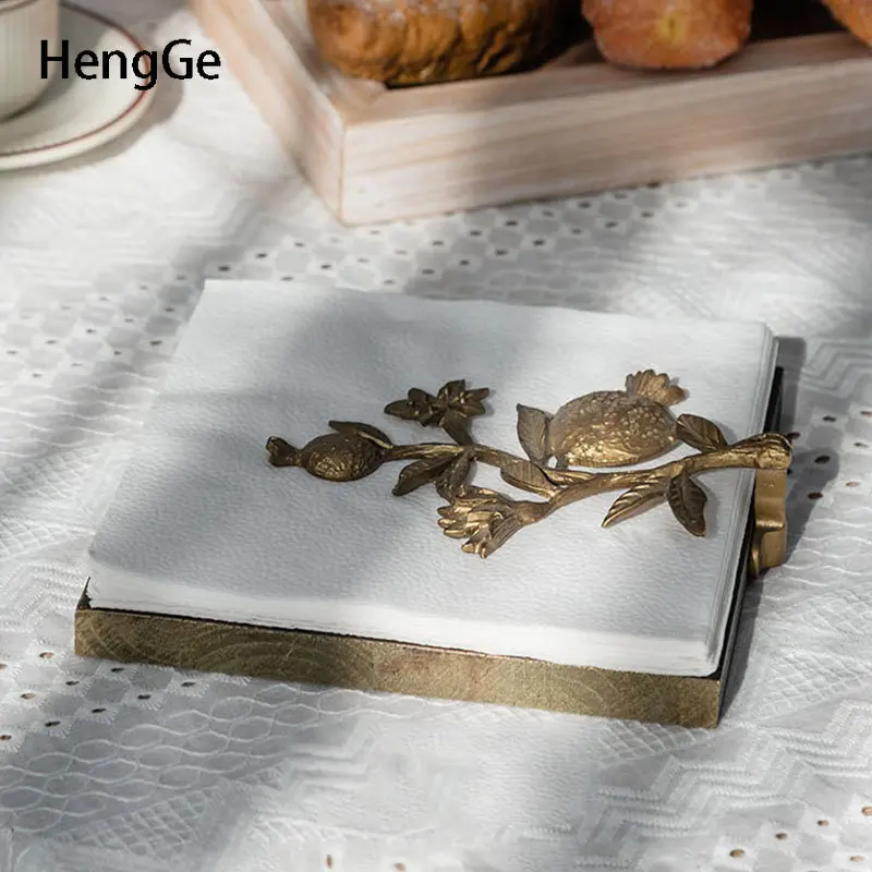 Light Luxury Golden Flower Wood Napkin Holder Classic Dining Table Decor Desktop Tissue Holder Home Decoration Napkin Box Holder