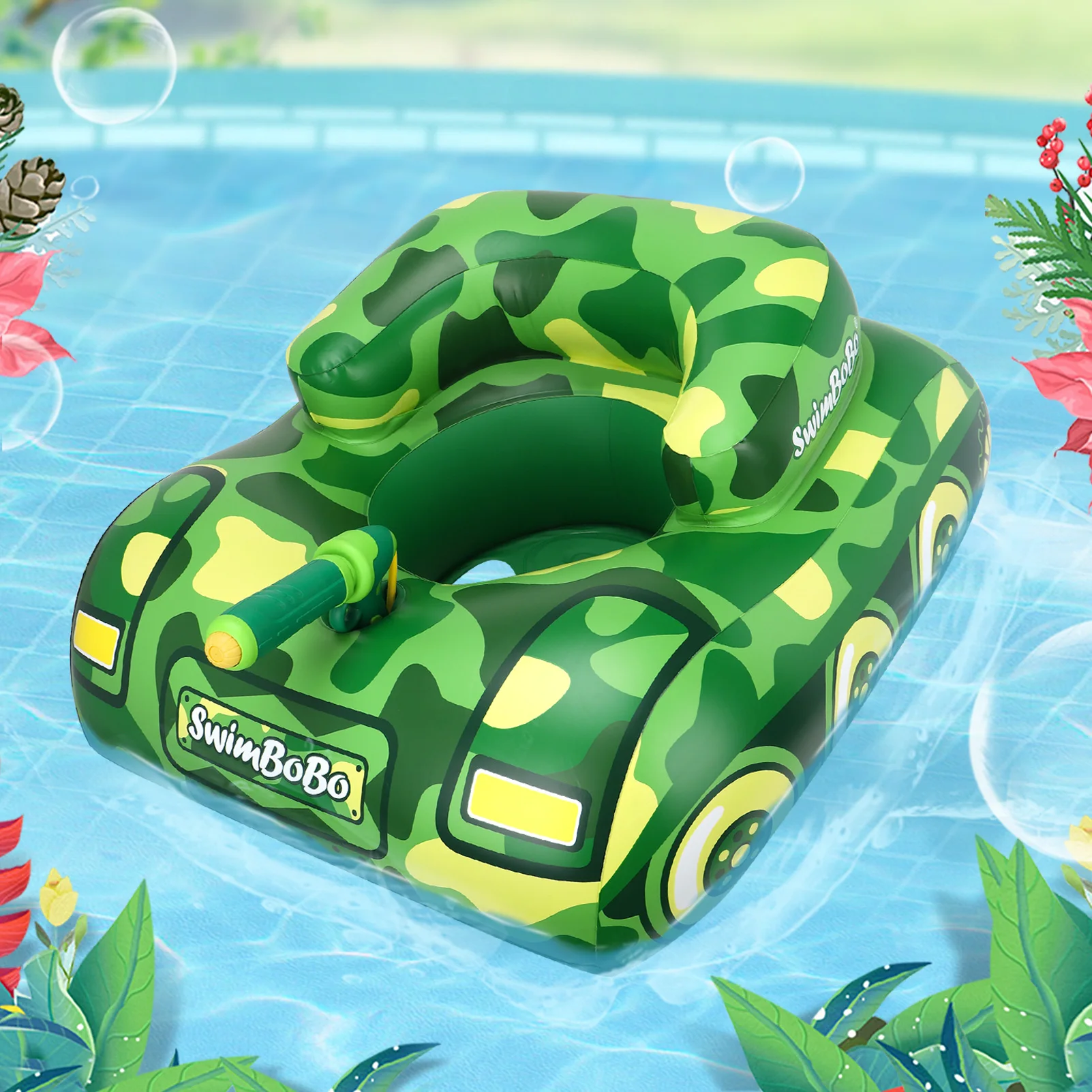 Swimbobo Kids بارد الأخضر خزان السباحة مقعد تعويم حلقة نفخ PVC العائمة للصيف قارب دائرة الاستحمام لعبة الماء