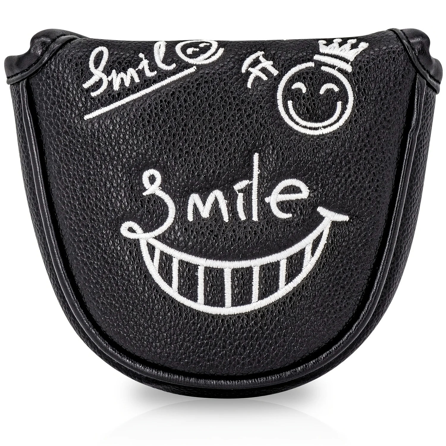 1pc Golf Mallet Putter Cover with Grinning Face Pattern & PU Material - Semi-Circular Design Suitable for Most Major Golf Brands image 2
