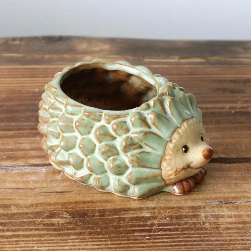 1pc Ceramic Kiln Glaze Hedgehog Succulent Planter Garden Succulent Plant Pot Cute Bonsai Flower Pot Home Decoration