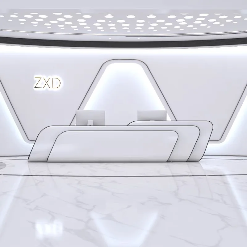 Executive Office Reception Desk Podium Front White Modern Retail Desk Luxury Counter Theke Rezeption Commercial Furniture