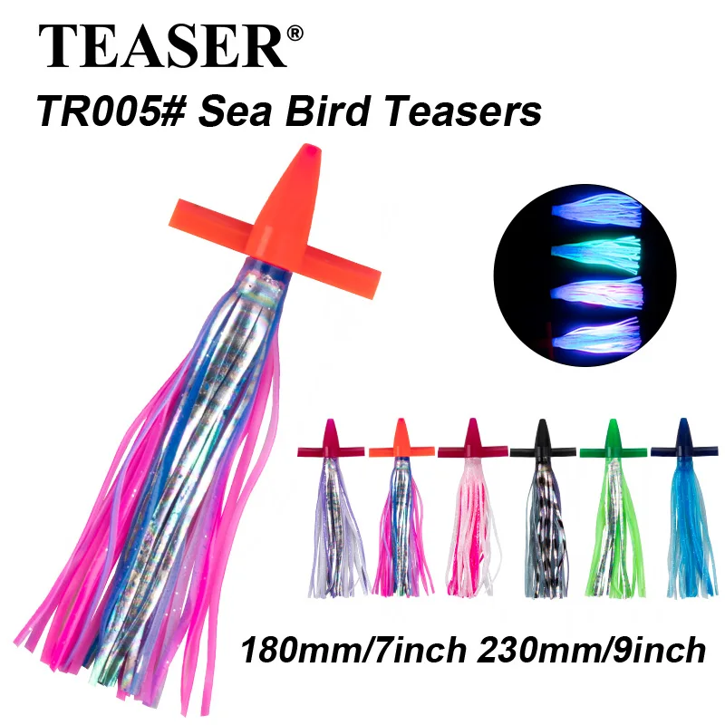 TEASER TR005 7 pulgadas/25g 9 pulgadas/52g agua salada suave mar pájaro Teaser superficie de curricán señuelos gran juego brillo Marlin atún señuelo de pesca