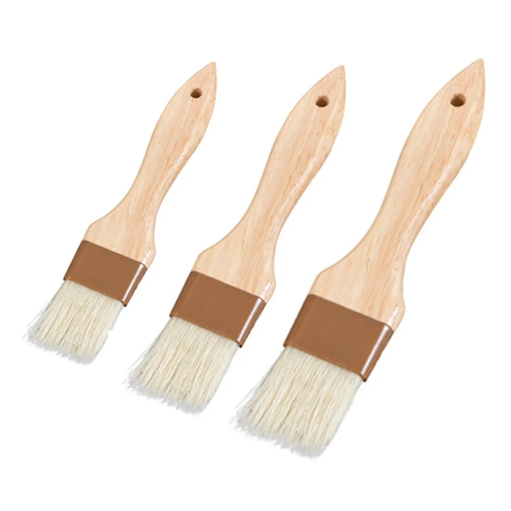 4Pcs Natural Wool Basting Brush Set Wooden Handle Non-Scratch Bbq Brush for Grilling Baking Sauce Application Hanging Storage