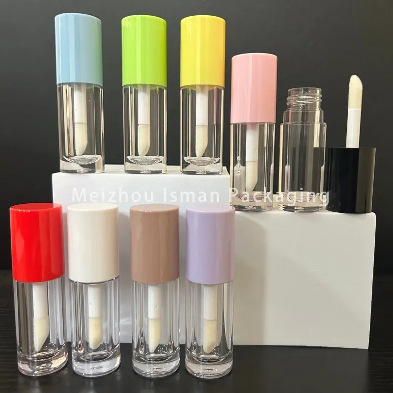 50Pcs refillable 6ml round purple brown blue green lip gloss containers tube with big brush wand empty lipgloss bottle