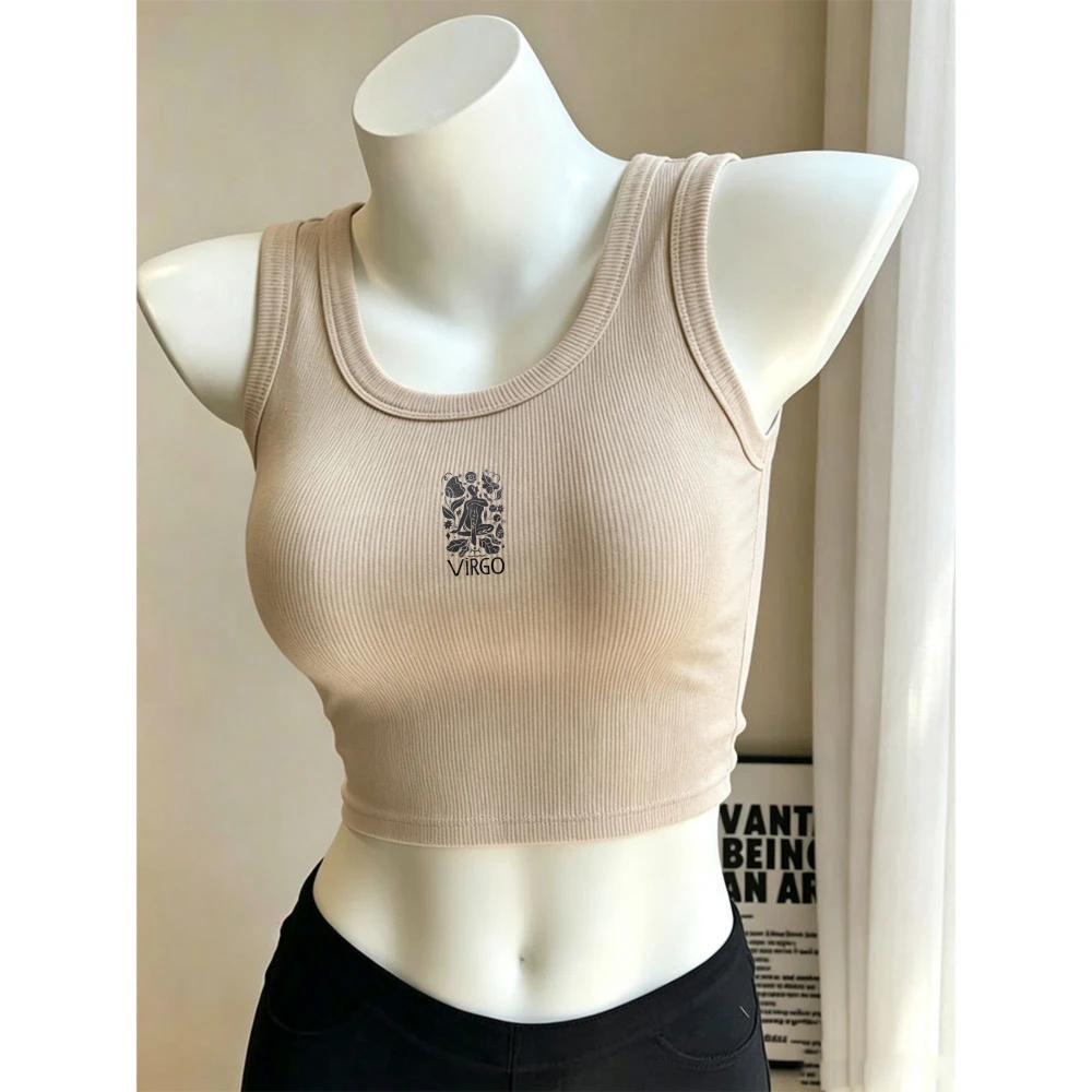 Vintage Distressed Vertical Dark Abstract Print Camisole Ribbed Tank Top Crop Y2k Top Female Sleeveless Tight Cropped Vest Tops