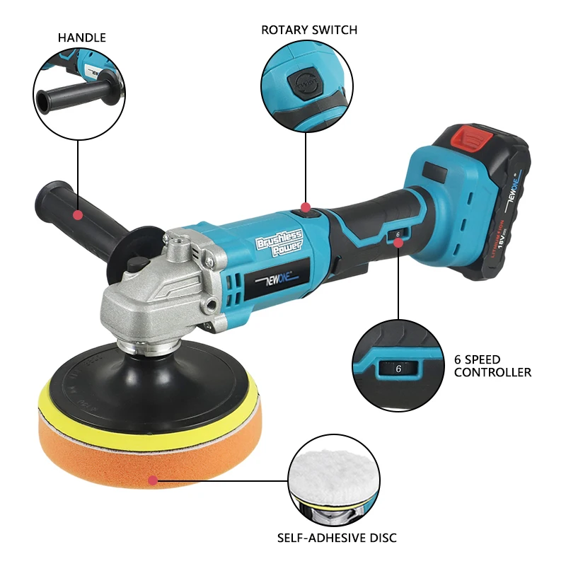 NEWONE Li-ion Brushless Polisher NoLoadSpeed:2500-9000RPM, for Car Repair, Waxing, Paint Restoration and Detailing - Portable - view 3