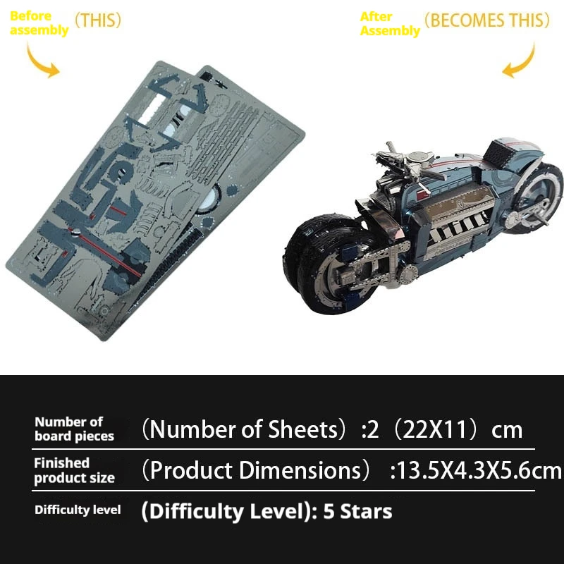 دودج دراجة نارية معدن كامل الفولاذ المقاوم للصدأ التجمع نموذج لا الغراء ثلاثية الأبعاد لعبة التجميع المعدنية تحصيل بناء عدة