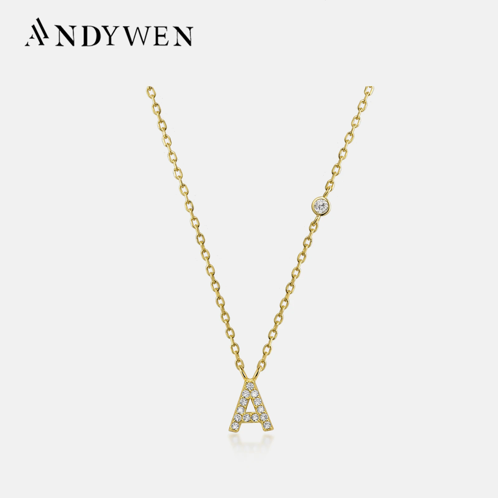 

ANDYWEN 925 Sterling Silver Gold Small 26 Letters A- Z Zircon CZ Pendant Monogram Necklace Me 2020 Initial Alphabet M A Jewelry