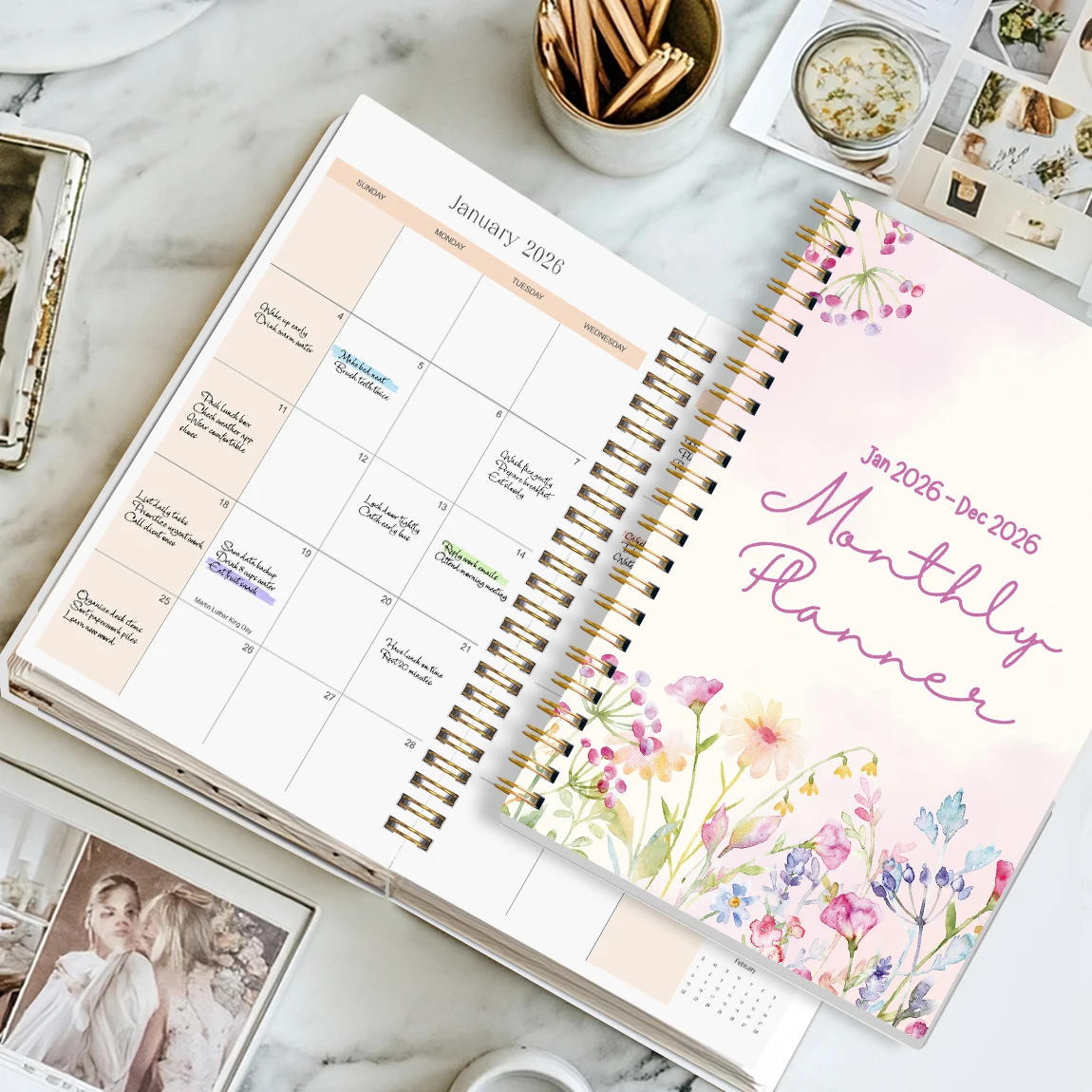 2026 A5 Monthly Planner,Floral Cover,Academic Agenda with Notes&To Do List,Perfect for Productivity,Time Management,Great Gift