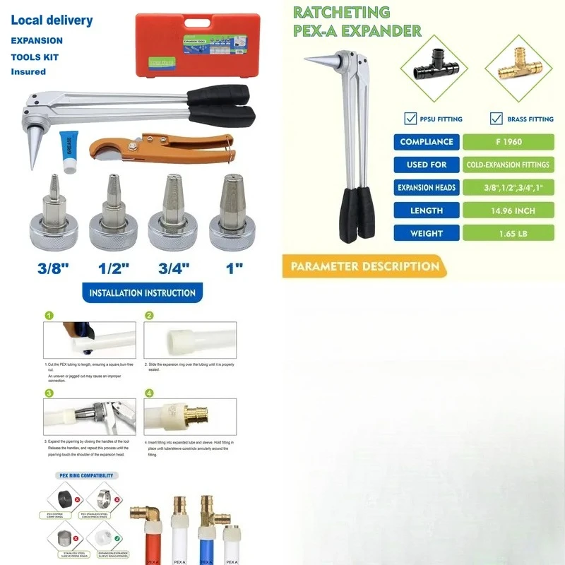 Manual PEX Pipe Expansion Tool Kit for KING SMART F1960 Mechanical Axial PEX Expander with Pipe Cutter within