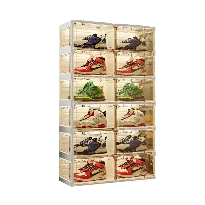 2024 Popular Foldable Mayibox Antbox Transparent Plastic Shoe Cabinet Organizer with Light Rectangle Shape