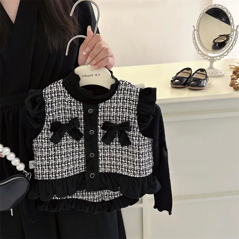 

Korean Children's Clothing24Autumn Girls' Plaid Suit Baby Two-Piece Suit Children's Elegance Sleeveless Vest Shorts