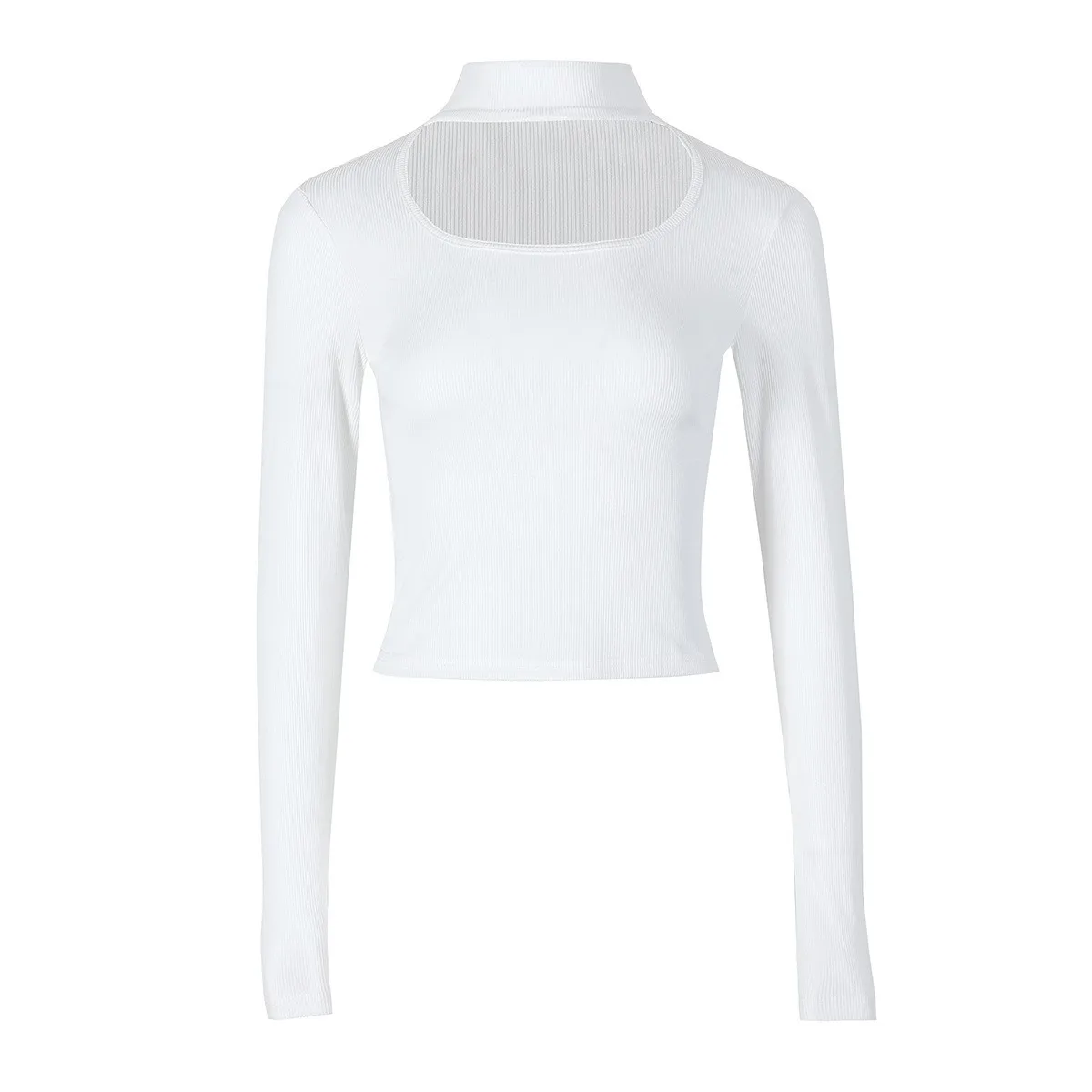 Long Sleeve U Neck Top Regular Length Sexy with Fitted Regular Sleeve Autumn Pullover Streetwear Seamed Construction Top Women