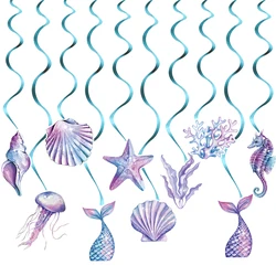 1set Mermaid Theme Garlands Pendant Seaweed Shell Jellyfish Conch Spiral Under The Sea Theme Girls 1st Birthday Party Decor