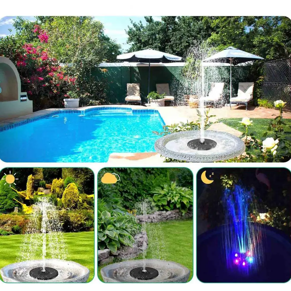 

Garden Solar Fountain 1 Set Practical Ultra-Bright ABS Landscape Solar-Powered LED Water Fountain for Garden