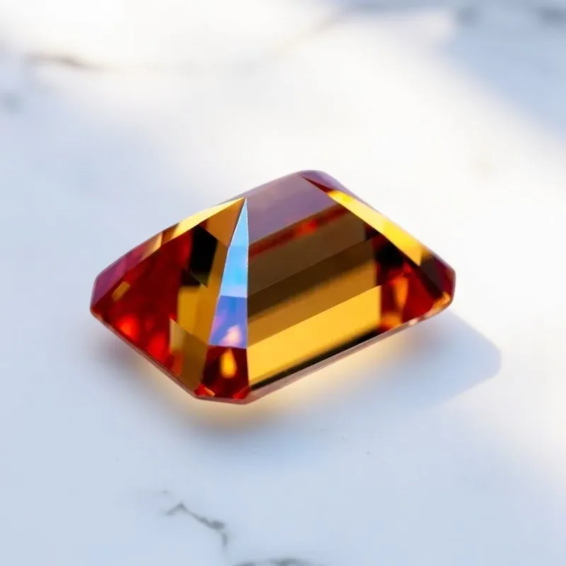 Moissanit-Edelstein Smaragdschliff in Orangeton für Hochwertige Schmuckherstellung von Ringen und Ohrringen mit Zertifikat – Detail 4